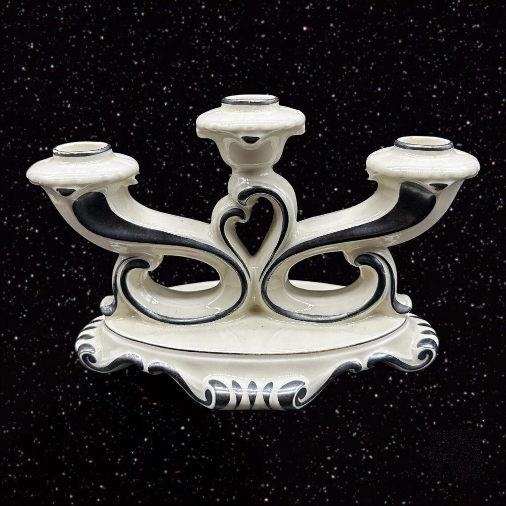 Vintage Mitterteich Bavaria Germany 3 Way Candle Stick Holder Ceramic‎ 8”W 5.5”T